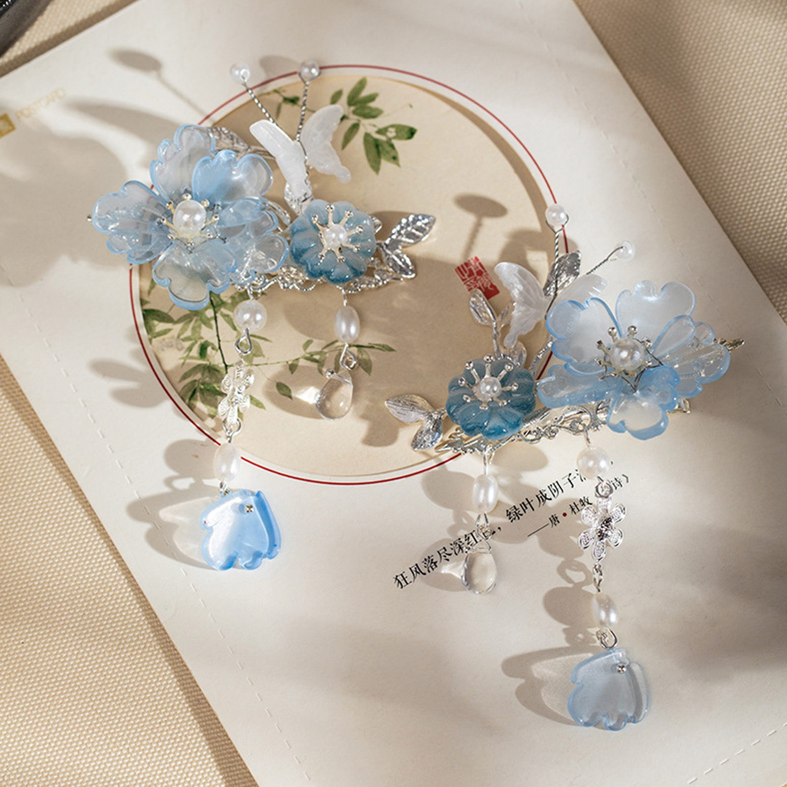 2pcs Romantic Blue Peony Hair  – обзор и цена Hanbok Hair Pin