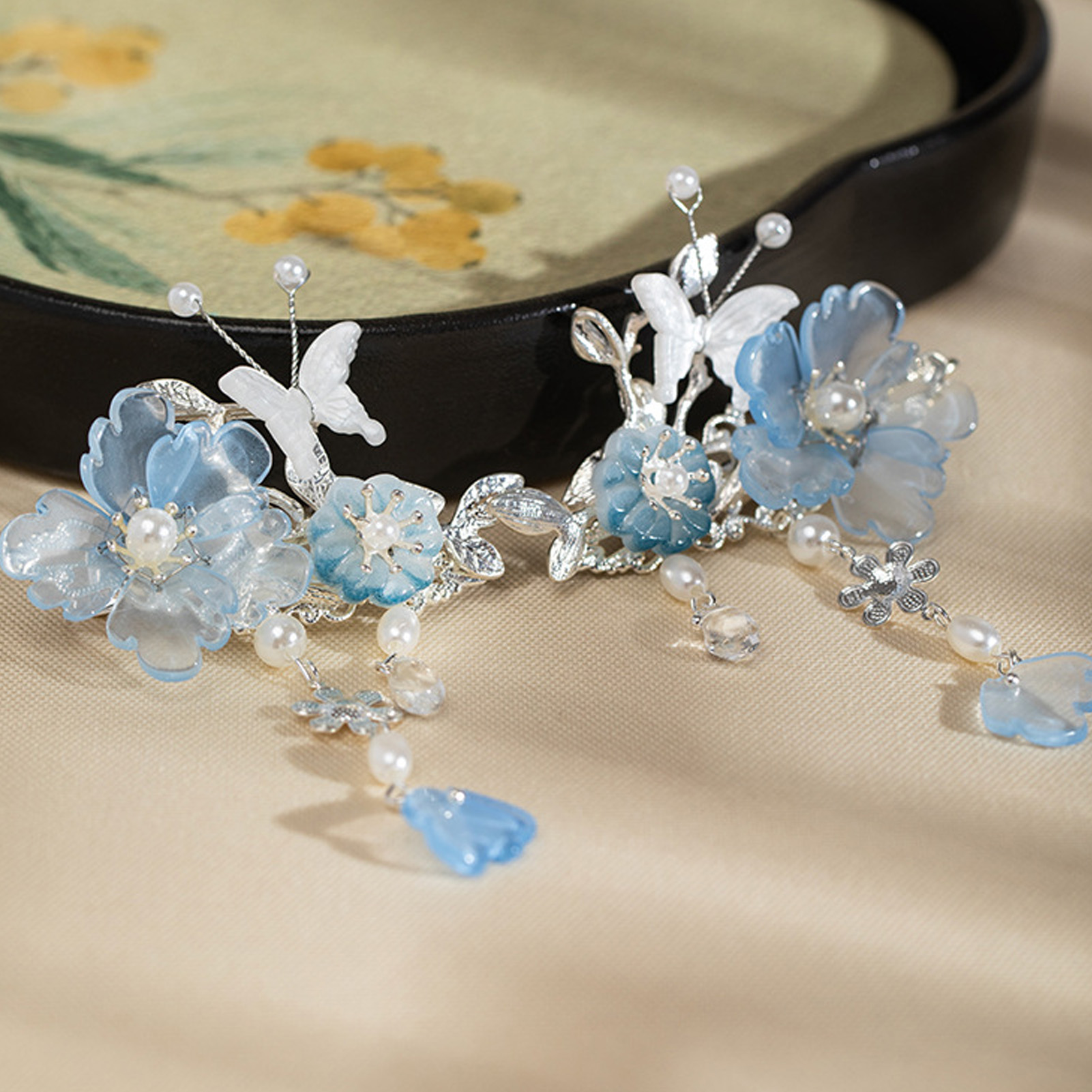 2pcs Romantic Blue Peony Hair  – обзор и цена Hanbok Hair Pin